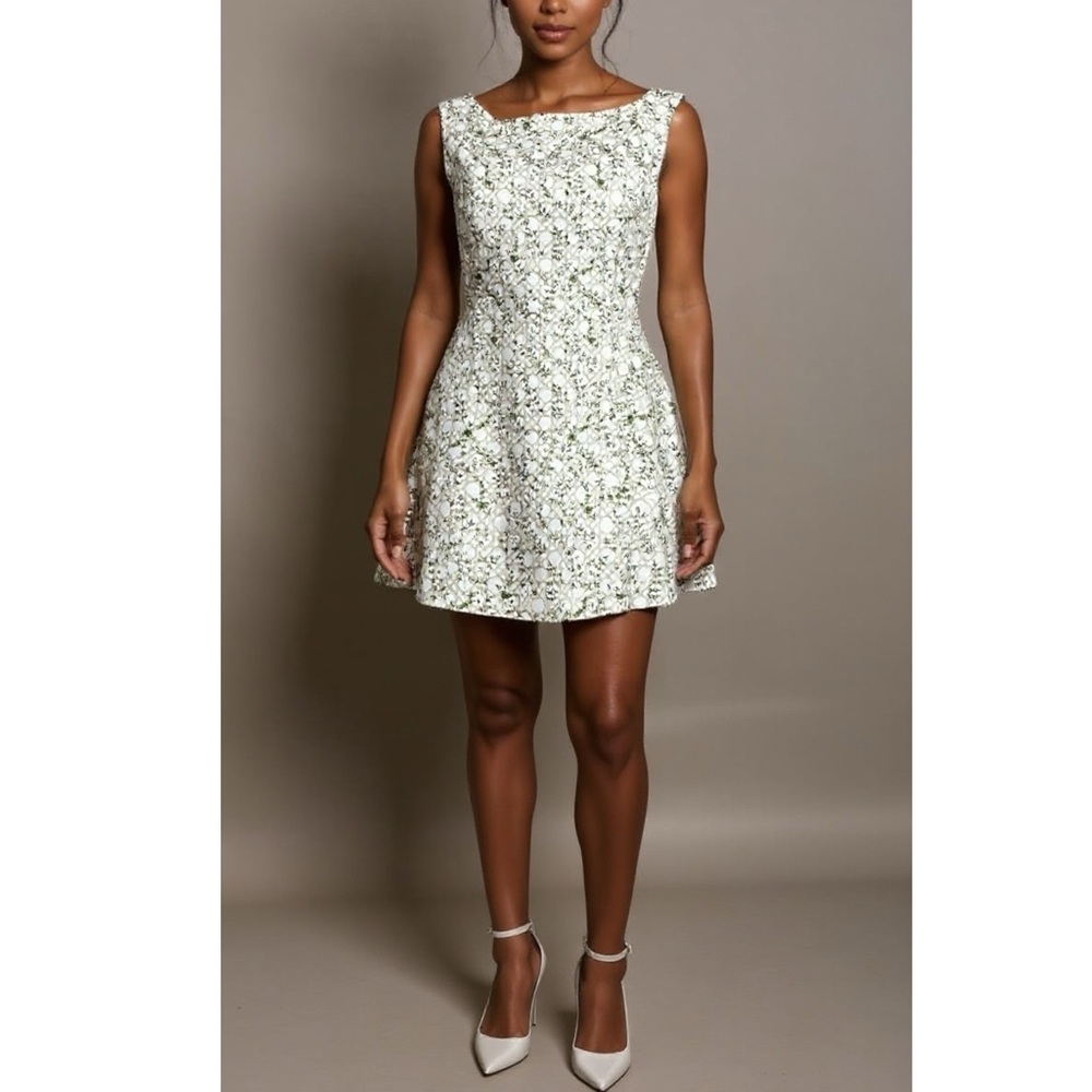 Hill House White and Sage Floral Mini Dress - Picture 5 of 12